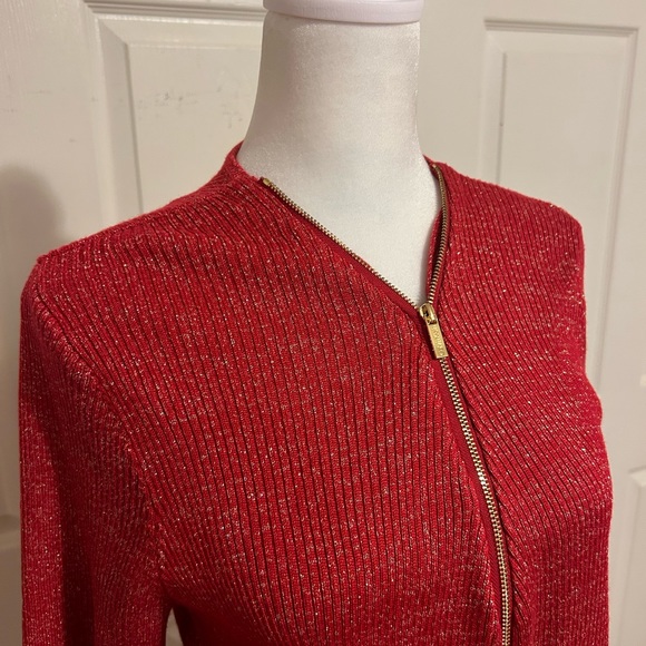 NWT Calvin Klein red and gold zip cardigan, size Large - Picture 2 of 7